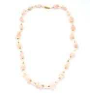 Vintage Rose Quartz Gemstone Chip And Faux Pearl Beaded Necklace