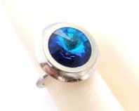 Vintage Sarah Coventry Blue Rivoli RhineStone Set Retro Design Ring With Adjustable Size Band