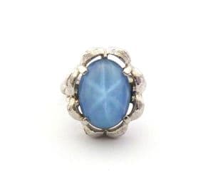 Vintage Sarah Coventry Faux Blue Star Sapphire Adjustable Size Glass Ring