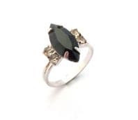 Vintage Sarah Coventry Monochrome Black Navette And Clear Rhinestone Set Adjustable Size Dress Ring