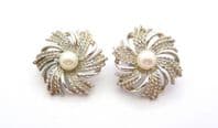 Vintage Sarah Coventry Silvery Sunburst Design Clip On Retro Earrings
