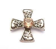 Vintage Scottish Celtic Cross Style Faux Cairngorm Rhinestone Set Brooch