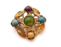 Vintage Scottish Celtic Design Brooch Set With Faux Gem Cabochons By Hollywood