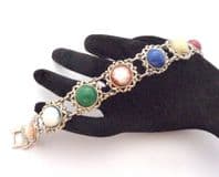 Vintage Scottish Celtic Faux Gemstone Cabochon  Set Panel Design Bracelet