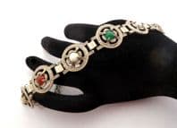 Vintage Scottish Celtic Shield Style Faux Gem Set Bracelet