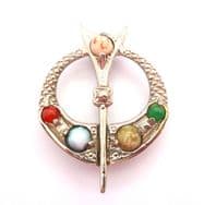 Vintage Scottish Celtic Style Abstract Sword And Shield Penannular Style Faux Gem Set Brooch