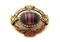 Vintage Scottish Celtic Style Brooch With Faux Amethyst Marbled Purple Porphyry Glass Cabochon