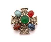 Vintage Scottish Celtic Style Cross Design Faux Gemstone Set Brooch