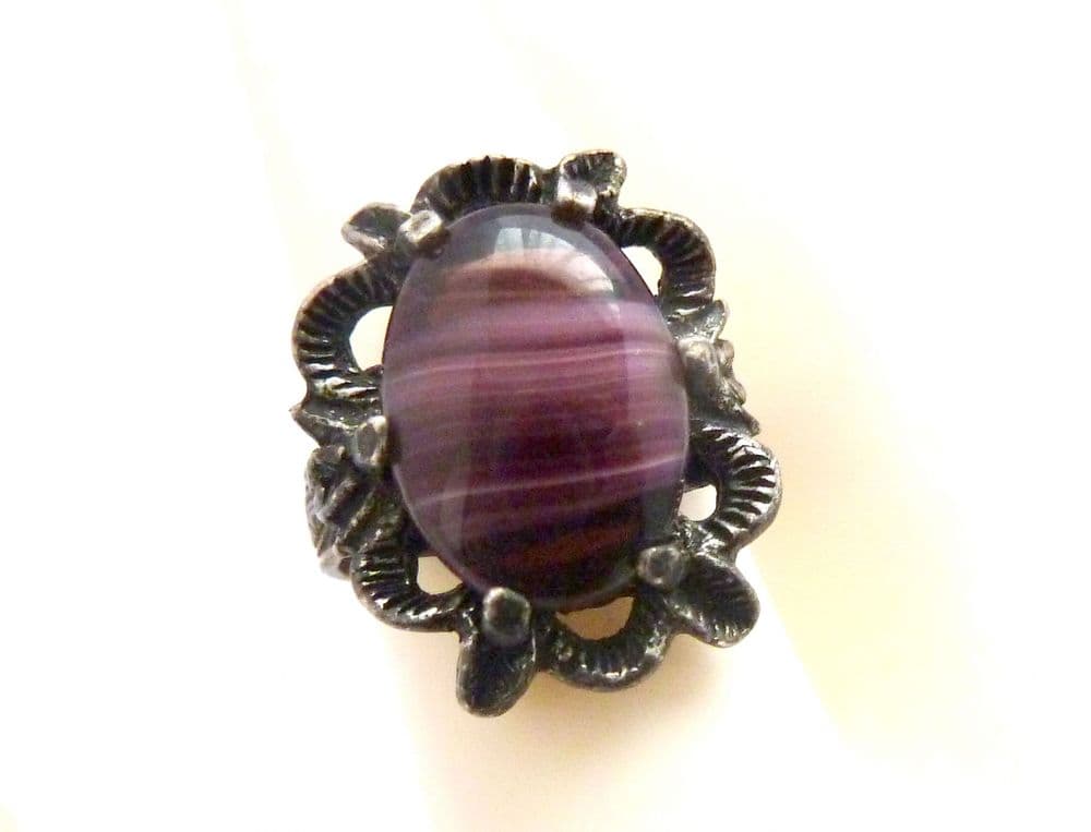 Vintage Scottish Celtic Style Faux Amethyst Set Adjustable Size Ring