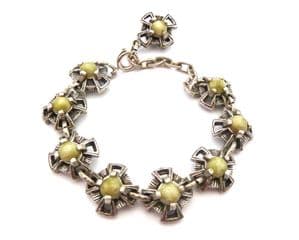 Vintage Scottish Celtic Style Faux Connemara Marble Cross Design Adjustable Length Bracelet By Mirac
