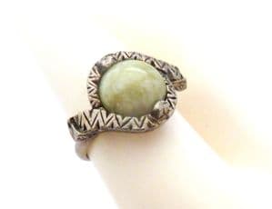 Vintage Scottish Celtic Style Faux Connemara Marble Set Adjustable Size Ring