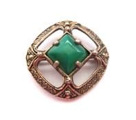 Vintage Scottish Celtic Style Faux Green Gemstone Set Brooch