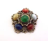 Vintage Scottish Celtic Style Mixed Faux Gem Set Brooch
