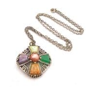 Vintage Scottish Cross Style Faux Gem Set Pendant And Necklace