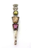 Vintage Scottish Dirk Style Brooch Set With Faux Gemstones