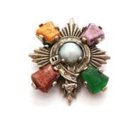 Vintage Scottish Garter Style Faux Gem Set Brooch