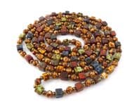 Vintage Scottish Pebble Style Picasso Glass Beaded Long Rope Length Necklace