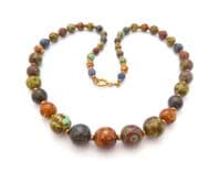 Vintage Scottish Pebble Style Picasso Glass Beaded  Short Length Necklace