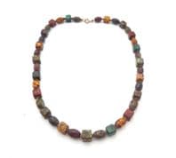 Vintage Scottish Pebble Style Picasso Glass Oval And Square Beaded Choker Necklace