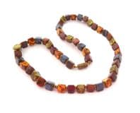 Vintage Scottish Pebble Style Picasso Glass Triangular Beaded Geometric Design Choker Necklace