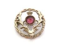 Vintage Scottish Stag Design Faux Amethyst Rhinestone Set Brooch