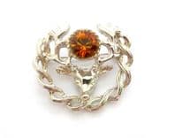 Vintage Scottish Stag Design Rhinestone Set Brooch