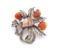 Vintage Scottish Style Agate And Carnelian Gemstone Set Heather Sash Style Brooch