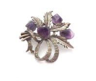 Vintage Scottish Style Amethyst Gemstone Set Heather Sash Style Brooch