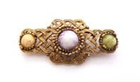 Vintage Scottish Style Celtic Knot Work Detailed Faux Gemstone Set Brooch