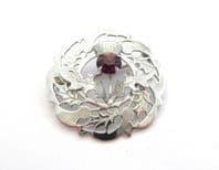 Vintage Scottish Style Faux Amethyst Rhinestone Set Thistle Flower Design Brooch By Mizpah