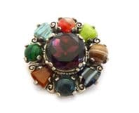 Vintage Scottish Style Faux Amethyst Style Shield Brooch By Miracle