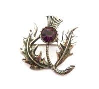 Vintage Scottish Style Faux Amethyst Thistle Flower Brooch