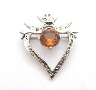 Vintage Scottish Style Faux Cairngorm Glass Rhinestone Set Luckenbooth Design Brooch