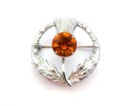 Vintage Scottish Style Faux Cairngorm Rhinestone  Set Thistle Flower Brooch