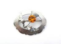 Vintage Scottish Style Faux Citrine Set Thistle Flower Design Brooch By Mizpah