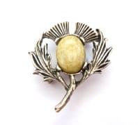 Vintage Scottish Style Faux Connemara Marble Set Thistle Flower Design Brooch