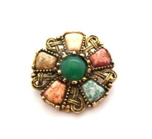 Vintage Scottish Style Faux Gemstone And Celtic Knot Work Design Brooch