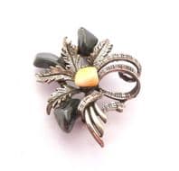 Vintage Scottish Style Hematite And Agate Gemstone Set Heather Sash Style Brooch