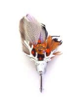 Vintage Scottish Style Large Stag Head And Pheasant Feather Design Brooch