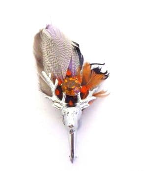 Vintage Scottish Style Large Stag Head And Pheasant Feather Design Brooch