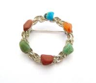 Vintage Scottish Style Mixed Gemstone Set Wreath Style Brooch