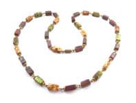 Vintage Scottish Style Picasso Glass Rectangular Bead Matinee Length Necklace