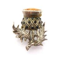 Vintage Scottish Style Rhinestone And Porphyry Glass Detailed Thistle Flower Design Brooch