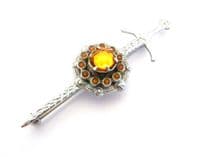 Vintage Scottish Style Rhinestone Set Sword And Shield Kilt Pin Style Brooch By Mizpah