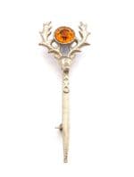 Vintage Scottish Style Stag Head Kilt Pin Style Rhinestone Detailed Brooch