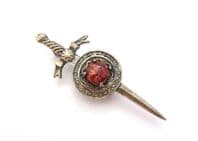 Vintage Scottish Style Sword And Shield Design Brooch with Gem Detailing