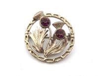 Vintage Scottish Style Thistle Flower Design Faux Amethyst Set Brooch