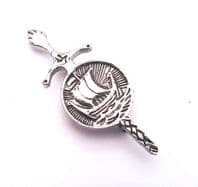 Vintage Scottish Sword And Shield Design Long Boat Detailed Brooch