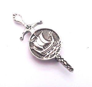 Vintage Scottish Sword And Shield Design Long Boat Detailed Brooch