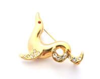 Vintage Seal Design Rhinestone Detailed Brooch